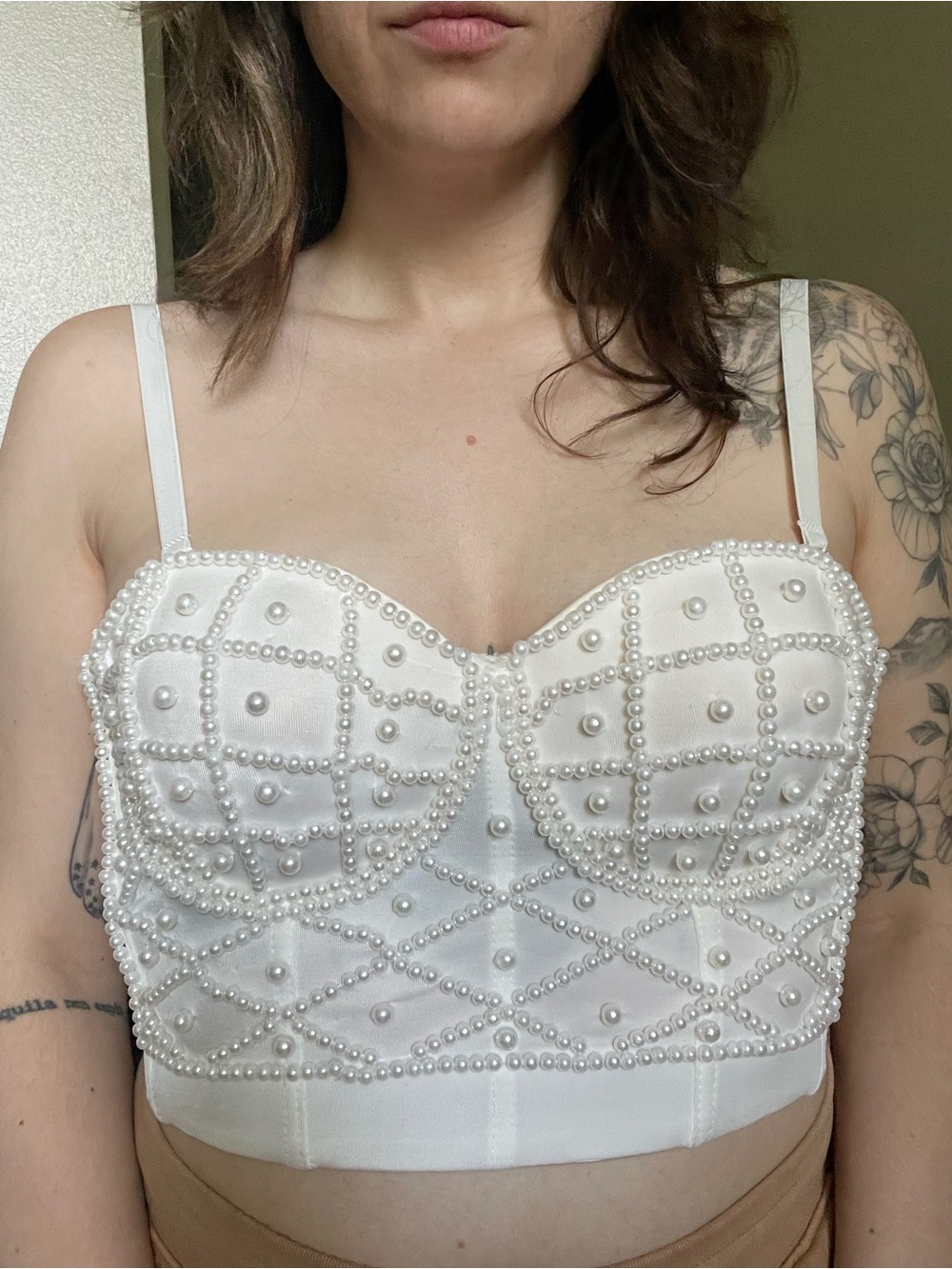 Faux pearl decorated / beaded bustier